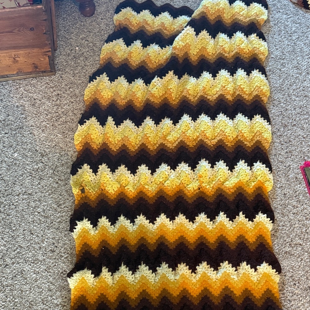 Long crochet sofa scarf